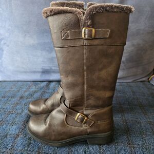 Bella Brown Boots Womens Size 8 Weather Proof Faux Leather Warm Faux Fur